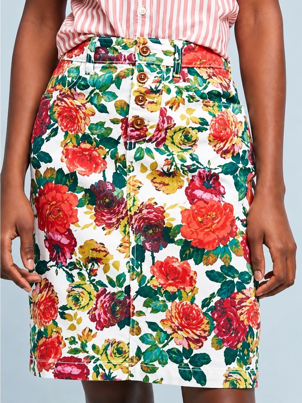 Anthropologie Maeve Floral Denim Pencil Skirt Boho Preppy Casual Size 2 & 12